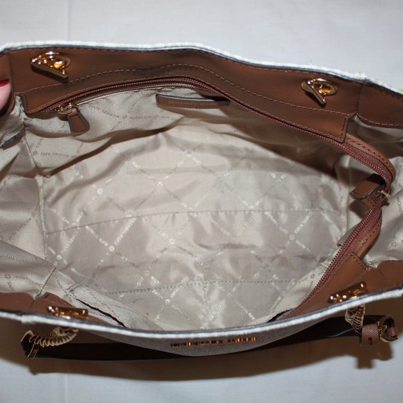 Michael Kors Jet Set Travel Large Chain Shoulder Tote white and Camel MK logo - Picture 6 of 16